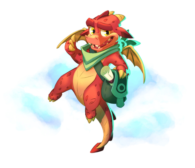 Illustration cartoon d'un dragon postier qui attend de prendre vos messages
