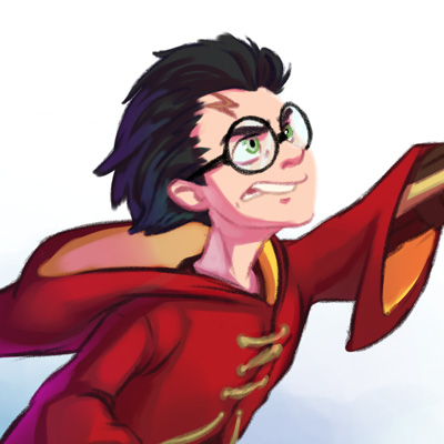 Harry Potter - Fanart og tegneserieillustrasjon av Harry Potter under et quidditch-spill Harry Potter - Fanart og tegneserieillustrasjon av Harry Potter under et quidditch-spill