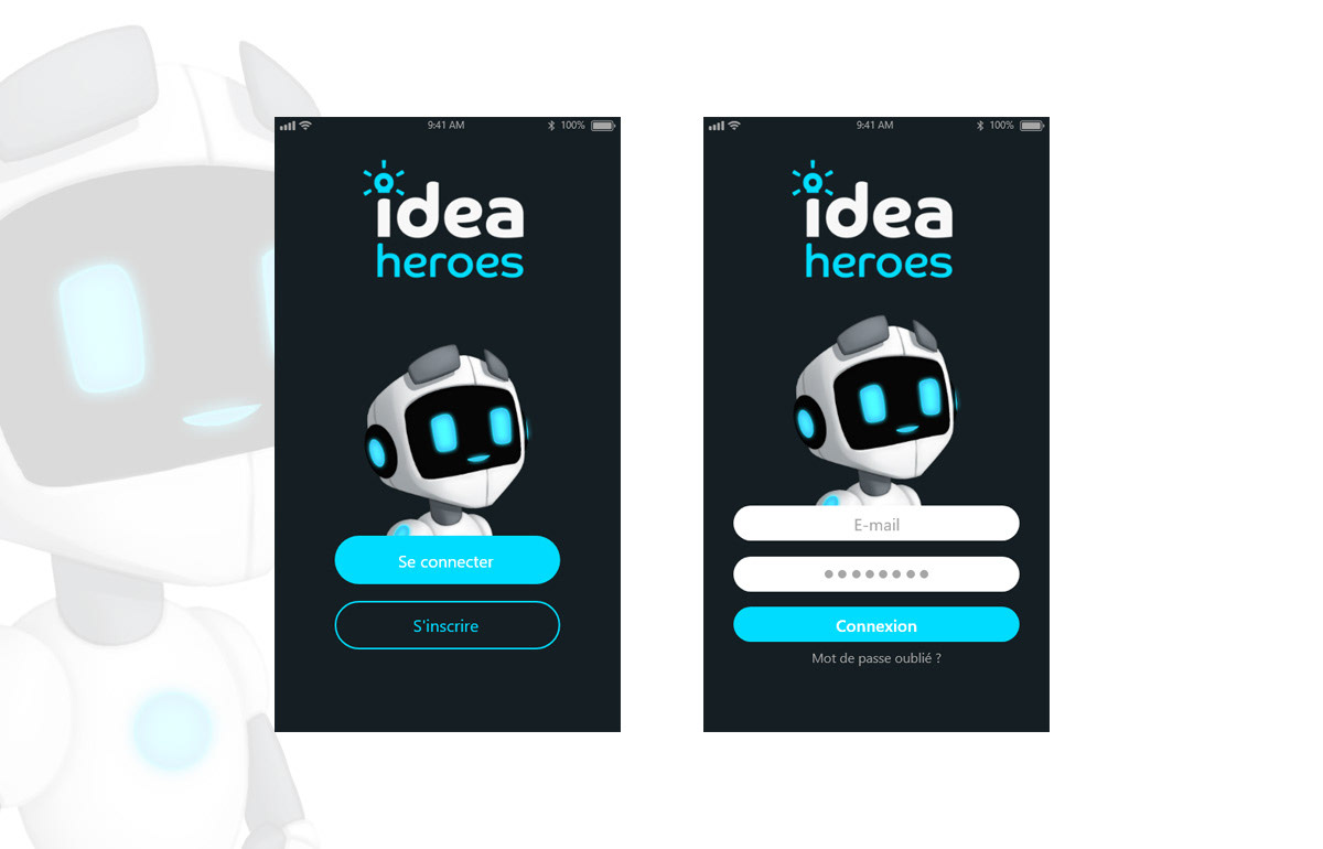 UI-UX Design de la page de connexion de l'application d'intelligence collective Idea Heroes