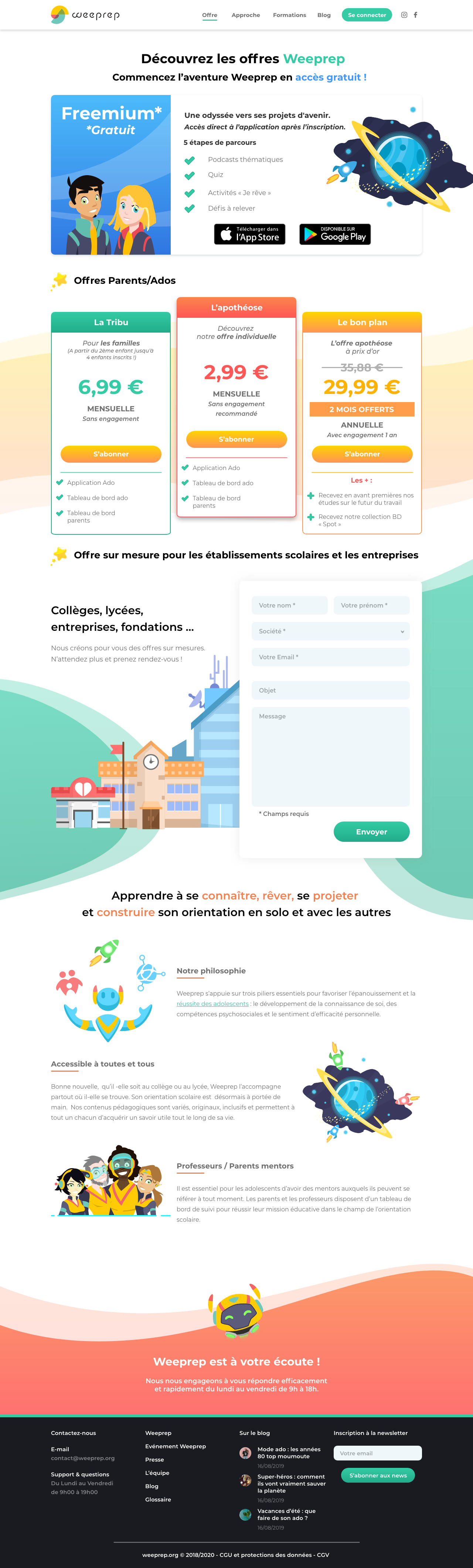 Design de l'interface du site web présentant les offes d'inscription pour l'application videoludique Weeprep